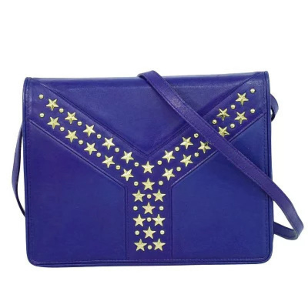 Saint Laurent Star Studded Leather Shoulder Bag Blue